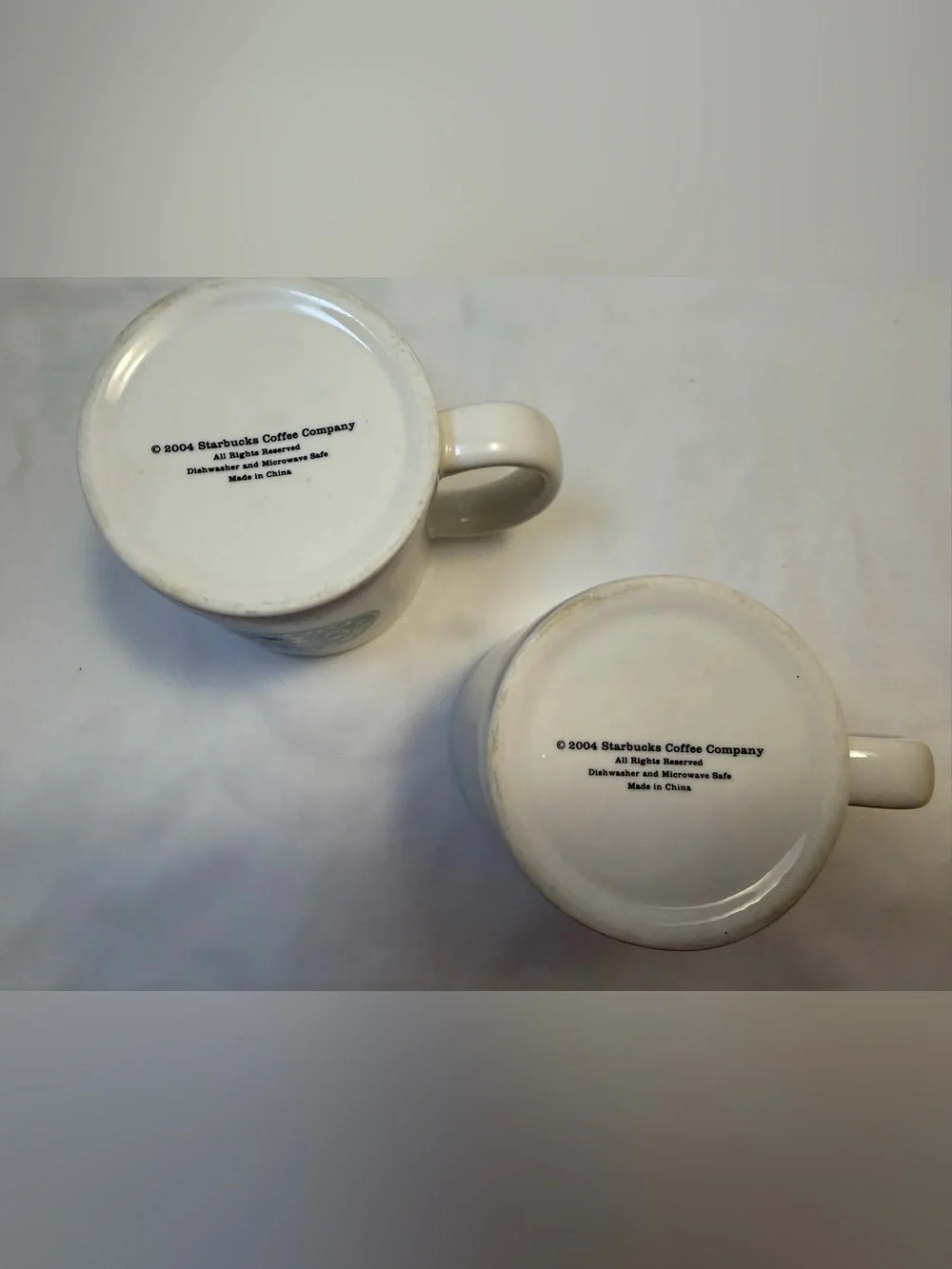 Set of2 Starbucks Ceramic Dining Coffee Mugs 2004 White W/Green MermaidLogo 8oz